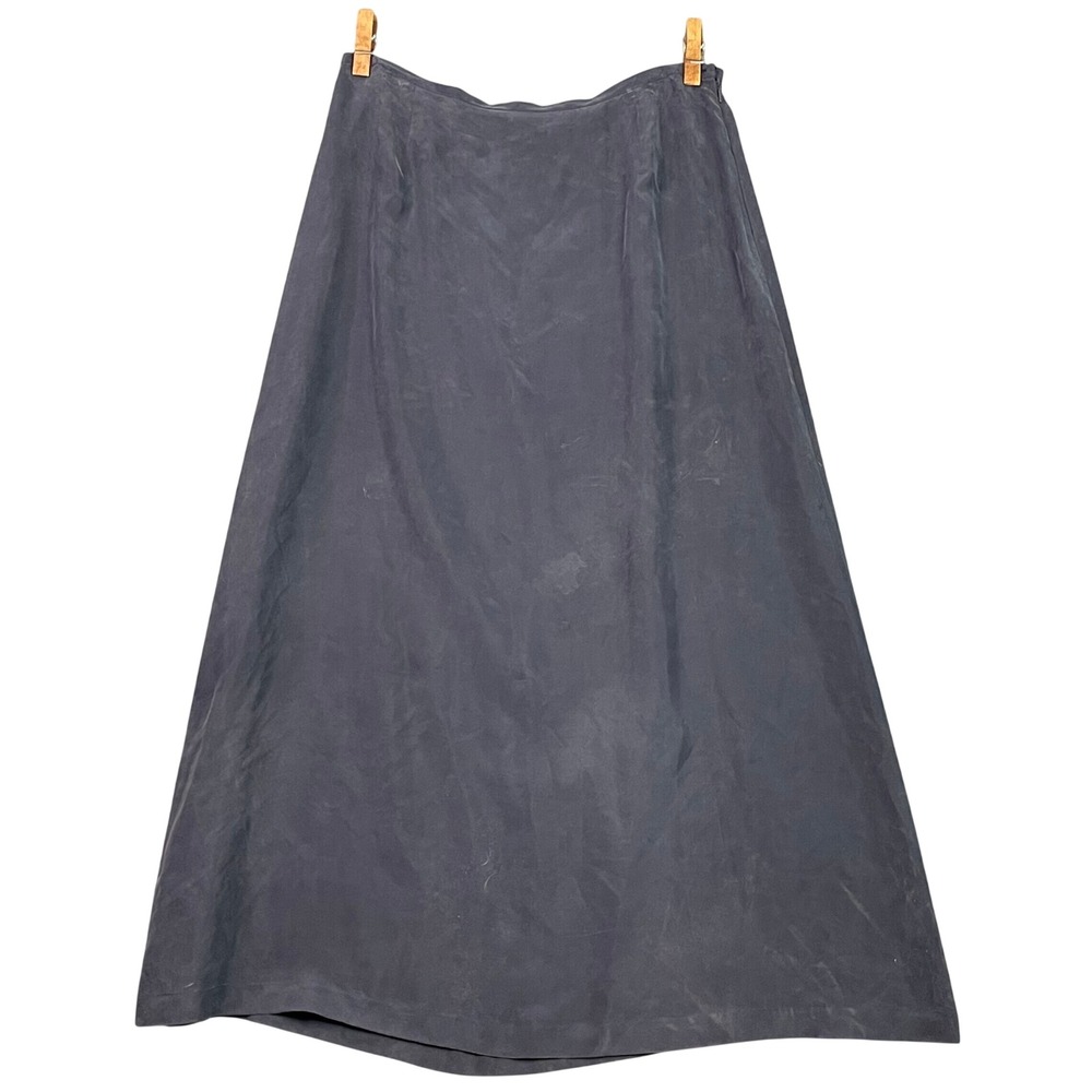 Chaus Sport Maxi Skirt Womens Large Blue Silk Sandwashed A-Line Side Zip Elegant